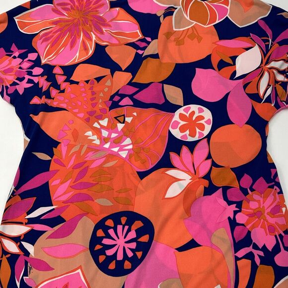 Trina Turk Womens XS Pink Orange Cover Up Dress Blossoms Resortwear Short Sleeve - Picture 4 of 11